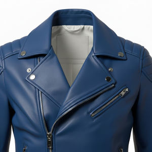 Veste de moto en cuir bleu automne pour femmes, vente en gros personnalisée en vrac, prix d'usine, style motard authentique, manteau de mode pour femmes, OEM - Product Image 5