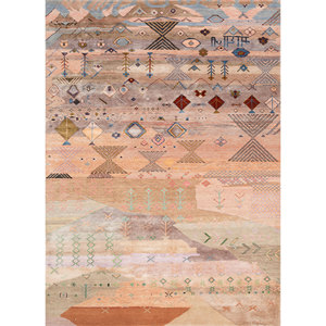 Alfombras Anudadas a Mano de Lana y Seda de Bambú con Patrón Geométrico Manchaha, Rosa y Morado para Uso Doméstico-Les-1819 - Product Image 1