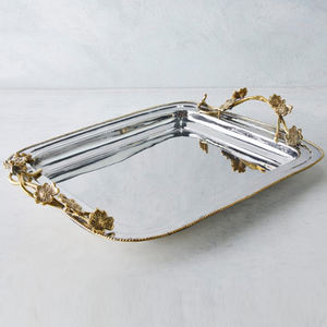 Plateau de service décoratif en aluminium plaqué or en forme de feuille, vente en gros pour les mariages et Noël, nouveau style contemporain - Product Image 5