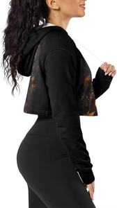 <b>Women</b> Long Sleeve Cropped Hoodies Crop Top <b>Sweatshirt</b> Drawstring Workout Sublimated Crop Hoodie - Product Image 5
