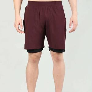 Short en coton double couche à taille élastique pour homme, séchage rapide, motif solide, écologique, de haute qualité, bas quantité minimale de commande - Product Image 2