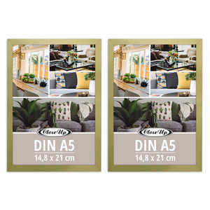 ชุดกรอบรูปไม้ MDF สีทอง 2 ชิ้น ขนาด 14.8 x 21 ซม. DIN A5 สำหรับตกแต่งบ้านและโชว์ภาพ ผิวเคลือบสี - Product Image 3