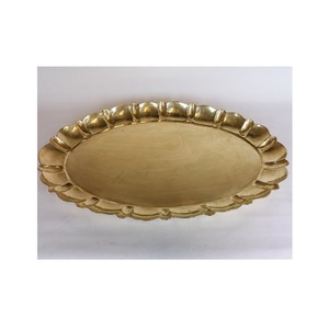 Plateau de service rond Thal en laiton pur de meilleure qualité avec design moderne pour la cuisine et la maison-Acier inoxydable et bois - Product Image 1