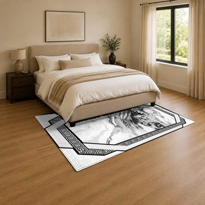 Tapis de salon en chenille gris argenté à motif design imprimé numériquement, lavable en machine, antidérapant - RUGS DEPOT LXDP-0854 (vente en gros) - Product Image 3