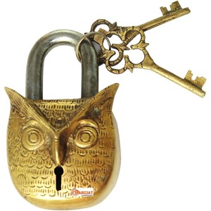Brass <b>Padlock</b> - Lock with Keys - Working Functional - Brass Made (<b>Padlock</b> Short owl Golden - Product Image 3
