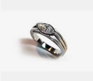 Anillo de Plata 925 con Brillante Corte Marquesa, Anillo Solitario con Diamante Moissanita Original, Joyería Elegante de Lujo, Chapado en Rodio para Regalo - Product Image 1