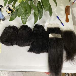 Mèches brésiliennes 100% naturelles, cheveux crépus lisses, couleur naturelle, vente en gros, haute qualité, mèches et Closure, vente en gros - Product Image 4