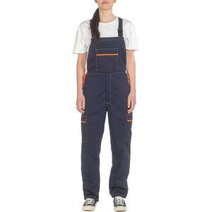 Dark Blue Work <b>Overalls</b> With <b>Orange</b> Trim Adjustable Straps And Multiple Pockets For Industrial Use - Product Image 3