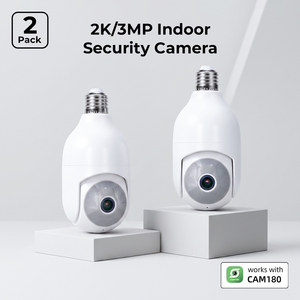 กล้องวงจรปิดแบบหลอดไฟ 2 แพ็ค ความละเอียด 2K WiFi 360 องศา °   กล้องวงจรปิดอัจฉริยะสำหรับบ้าน พร้อมระบบแพน-ทิลต์ ตรวจจับมนุษย์ด้วย AI มองเห็นในเวลากลางคืนแบบสองทิศทาง รองรับเสียงสองทาง - Product Image 1