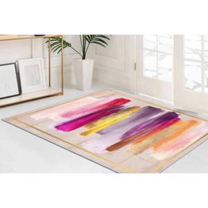 Tapis à motifs abstraits : rose, accent doré, décoration moderne, tapis imprimé, tapis fin non tissé - Product Image 3