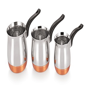 Juego de 3 Calentadores de Café de Acero Inoxidable con Fondo de Cobre, Compatibles con Inducción/Gas, Acabado Cromado, Mango Resistente al Calor, en Existencia - Product Image 1