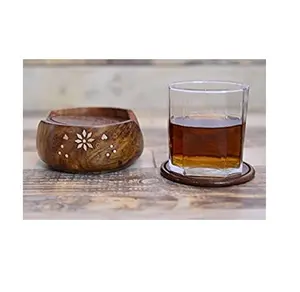 热销木质杯垫黄铜花设计诱人设计木质相思玻璃杯垫低价
