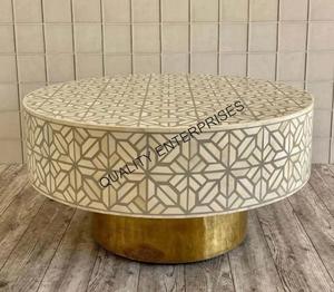 Modern Classic Style Round Coffee Table with Elegant Bone Inlay <b>Unique</b> <b>Home</b> <b>Decor</b> Panel Wood Accent Furniture Living Room - Product Image 3