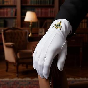 Premium Breathable Masonic Regalia pair of gloves 100% Cotton <b>White</b> Gloves pair with Square & Compass G Embroidered Logo - Product Image 3