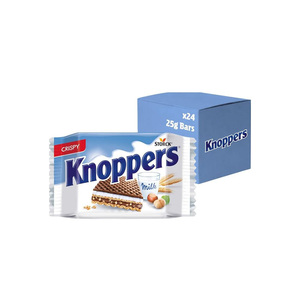 เวเฟอร์ช็อกโกแลตถั่วลิสง Knoppers ขายส่ง ขนาด 25 กรัม แพ็ค 24 กล่อง สำหรับวางโชว์ที่เคาน์เตอร์คิดเงินร้านสะดวกซื้อ ส่งออกทั่วโลก - Product Image 4