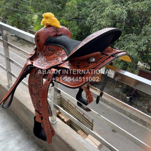 อุปกรณ์ขี่ม้าสไตล์ออสเตรเลียขายดี ชุดอานม้าหนังแท้ สายรัดจมูก 2 เส้น สายรัดจมูก PVC สำหรับเดรสสาจ โครงไม้ - Product Image 2