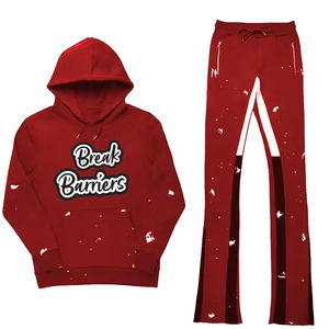 Venta al por mayor de moda de gran tamaño pulóver chándal de algodón de los hombres de alta calidad de moda de gran tamaño chándal con capucha y pantalón acampanado - Product Image 3