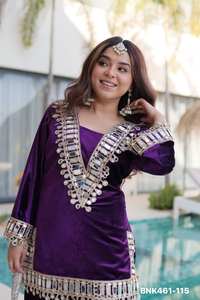 Dernier Kurti Plazo pour femme en velours glacé de créateur avec broderie Zari et travail de miroir véritable, exportateur de mode à prix le plus bas - Product Image 5