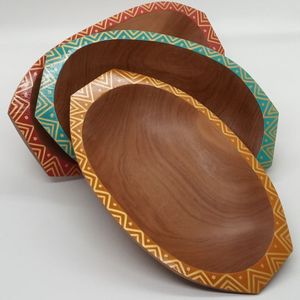 Juego de cuencos de ensalada de esmalte de madera de mango hecho a mano con estampado de mosaico multicolor cuencos decorativos de madera para servir - Product Image 2