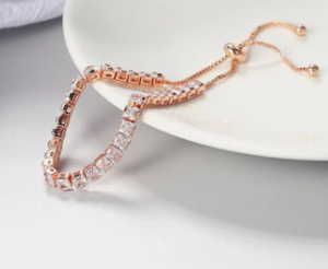 Asscher Cut Natural Diamond <b>Adjustable</b> Chain Tennis <b>Bracelet</b> Rose <b>Gold</b> Luxury Unisex Custom 10kt Fine Jewelry at Wholesale Price - Product Image 2