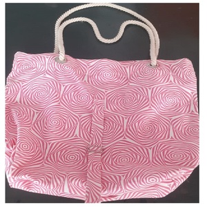 Stripe grise 100% pur coton grande capacité coton Gots certificat couleur unie avec corde de toile de jute fourre-tout Shopping dames sacs à main - Product Image 6