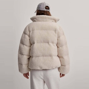 Solid Women's <b>Long</b> Sleeve Crop Puffer Down <b>Jacket</b> with Thick Zipper Breathable Bubble Coat for <b>Winter</b> - Product Image 3