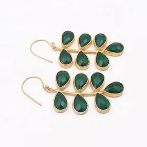 Designer Fashionable <b>Emerald</b> Quartz Gemstone <b>Earrings</b> Handmade Pear Shape Gold Plated Hook Wholesale Fashionable <b>Drop</b> <b>Earrings</b> - Product Image 4