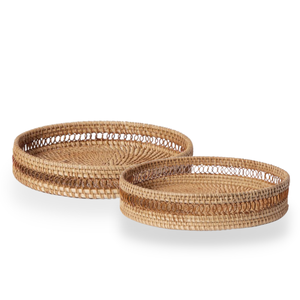 Plateau de service rond en rotin fait main de luxe, design rustique pour la nourriture et le petit-déjeuner par Vecraft Vietnam - Product Image 1