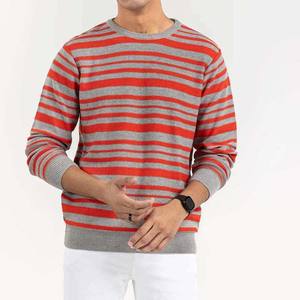 Fashionable Autumn Winter New Color Blocking Striped Design Pullover Loose Crewneck Long Sleeve Knitwear Breathable <b>Sweaters</b> Men - Product Image 4
