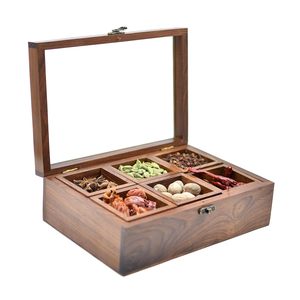 Boîtes en bois d'épices nautiques avec cuillère Designer de cuisine 6 boîtes avec verre et 1 cuillère design Stockage d'épices Calvin Handicraft - Product Image 1