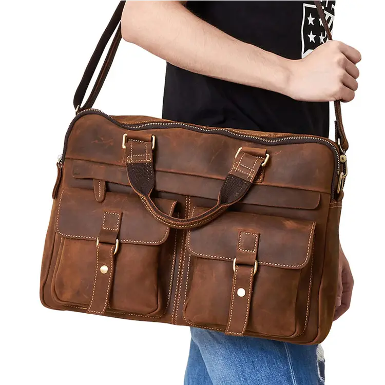 2023 Men Shoulder Bags Vintage Fashion Zipper Bag Male Leather Messenger Bag for Man