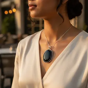 925 Silver <b>Onyx</b> Pendant <b>Necklace</b> for Women Black Gemstone with Rhodium Plating Rose Gold & Platinum Charm Pendants Jewelry Type - Product Image 3