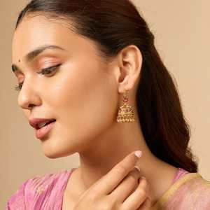 Boucles d'oreilles pendantes en cuivre antique en forme de cloche 187140, style religieux et tendance avec pendentif perle pour mariage et fête - Product Image 3