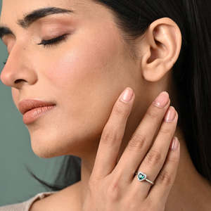 NOVAMART Fine Men's Romantic 925 Sterling Silver Grethe Green Heart Solitaire <b>Ring</b> <b>Size</b> <b>Adjustable</b> Rhodium Plating Platinum Main - Product Image 3