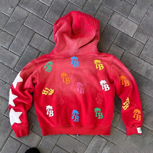 Sweat-shirts et pulls à capuche pour hommes en coton 100% tricoté, à ourlet brut, surdimensionné, lourd, 500 g/m², imprimé puff vintage, lavé - Product Image 4