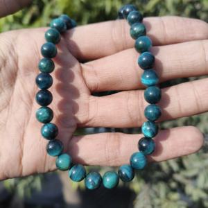 Sleek Blue Tiger's Eye 8mm Smooth Beads Unisex Beaded <b>Necklace</b> with Hook & <b>Chain</b> Sterling <b>Silver</b> Clasp Boho & Hippie Style - Product Image 4