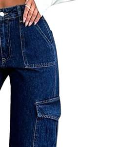 Pantalones Vaqueros Cargo de Pierna Recta Azul Oscuro para Mujer, Pantalones de Mezclilla de Cintura Alta con Bolsillos Utilitarios, Ropa Casual de Calle, Suministro del Fabricante, OEM - Product Image 3