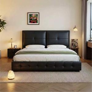 Base de Cama de Cuero Vegano con Colchón de Látex y Resortes, Caja Alta con Sistema de Elevación a Gas, Estructura de Madera Sólida, Tamaño King, Juego de <span class=keywords><strong>Dormitorio</strong></span> - Product Image 1