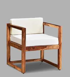 Modern <b>Block</b> Design Solid Wood Armchair with White Cushions Lounge Chair for Home Office Villa and Hotels - Product Image 1