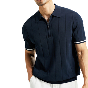 Camisetas de punto 100% algodón de manga corta antiarrugas para hombre, camisetas Polo con cremallera y botones para hombre - Product Image 3