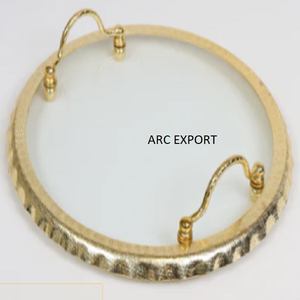 Attractive Design Round Shape Decorative <b>Tray</b> Clear <b>Mirror</b> and Stainless Steel Material <b>Tray</b> With Fancy Gold Handle Serving <b>Tray</b> - Product Image 6