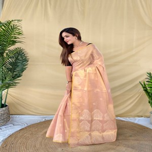 Sari VASTRA COTTAGE Premium de Tela Zari con Bordado de Motivo de Elefante, Cuerpo Floral Butti con Blusa de Brocado, Ropa Festiva - Product Image 3