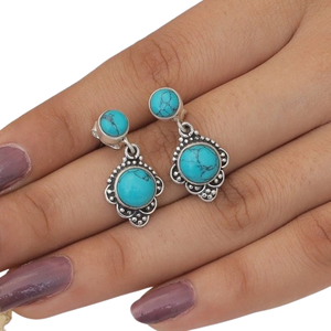 925 regalo de boda sólido diseñador Stud pendientes 925 plata esterlina hecha a mano piedras preciosas Spinner turquesa Stud pendientes joyería - Product Image 1