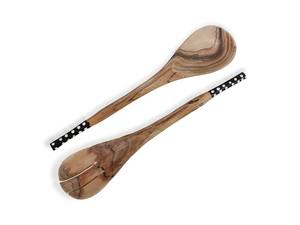 Ensemble de serveurs à salade en résine de couleur naturelle et blanche, également en bois de mangue d'acacia naturel, disponible en Inde. - Product Image 6