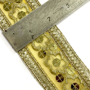 Light Gold Metallic Sequin Embroidery Lace Trim Eco-Friendly for Dress Gown <b>Shoes</b> Gift Packaging Decorations in Wholesale - Product Image 1