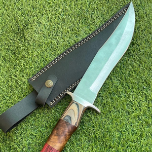 Cuchillo de caza Bowie, acero al carbono, borde parcialmente dentado, mango de madera, Camping al aire libre y senderismo, garantía de 3 años - Product Image 1