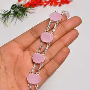 Pink Chalcedony Bracelet Gemstone 925 <b>Sterling</b> <b>Silver</b> Handmade Bracelet Gift For Her Womens Jewelry - Product Image 5