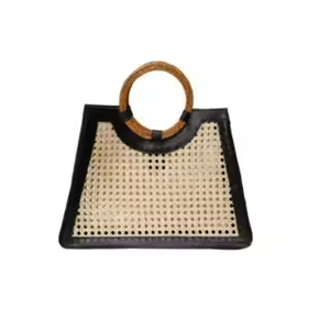 Bolsa de mimbre con asa de bambú 100% cuero DE LA India al mejor precio Regalo para ella - Product Image 1