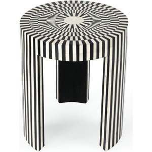 Custom High-End Coffee <strong>Table</strong> Transitional Hand Cut Bone Inlay Side <strong>Table</strong> Black and White Wood Round Mable Stool for Living Room - Product Image 1