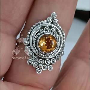 Bague Statement Citrine Faite à la Main, Géométrique, en Argent Sterling, Pierre de Naissance de Novembre, Couleur Jaune Citrine - Product Image 3